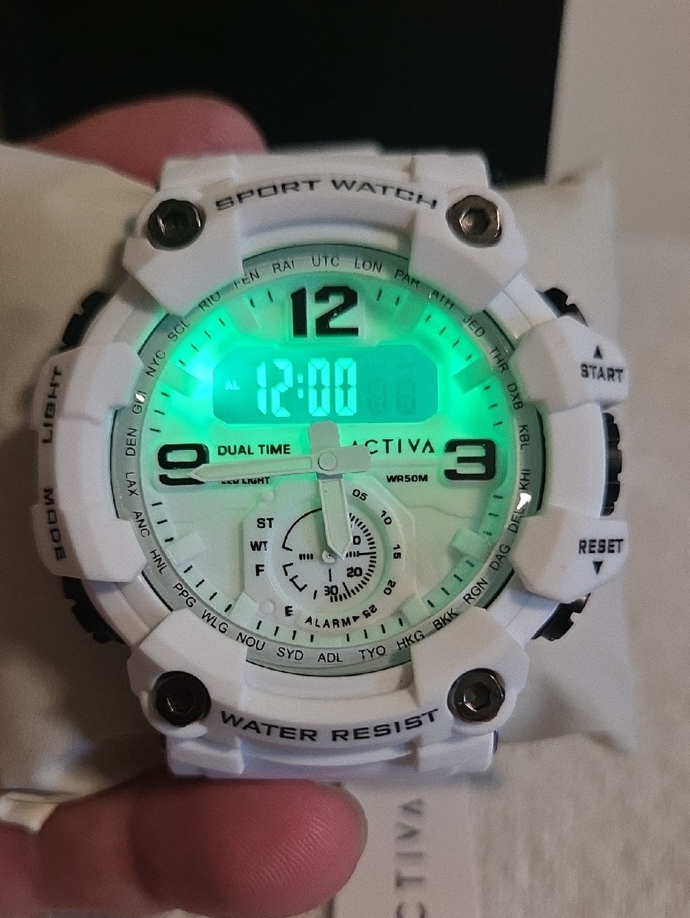 White Digital Sport Watch with Dual Time